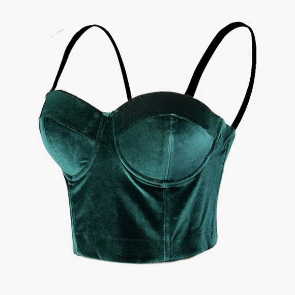Emerald Green Velvet Bustier Bra - Picture 1 of 13